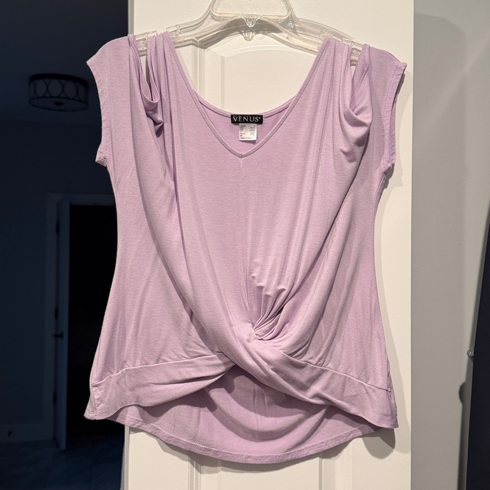 Venus Lilac Open Shoulder Short Sleeve Top- Womens M